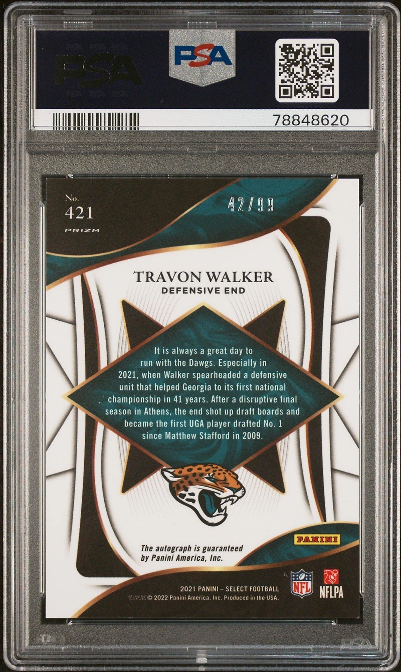2021 Panini Select 421 Travon Walker Autograph PSA 9