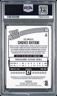 2018 Panini Chronicles Donruss Optic Rated Rookies 180 Shohei Ohtani PSA 9