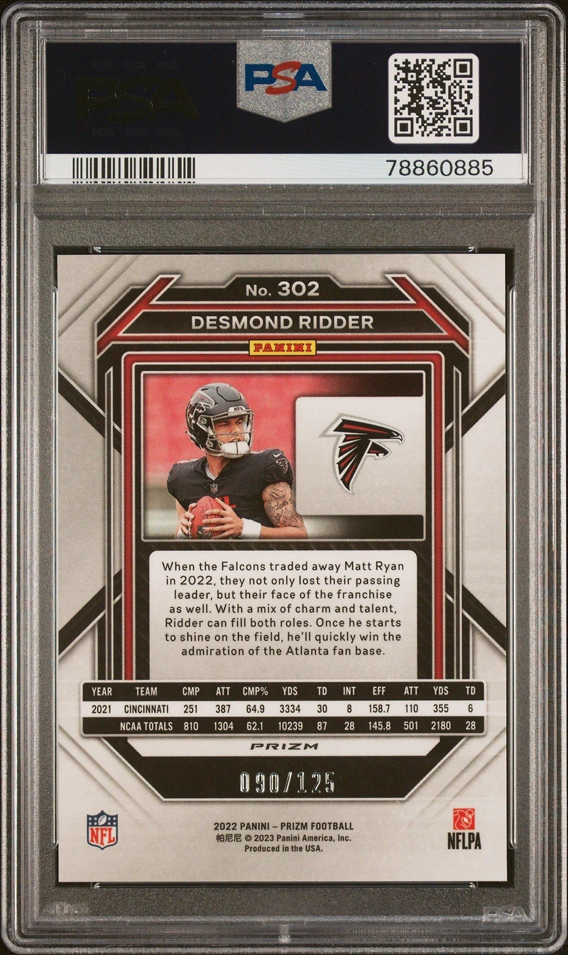 2022 Panini Prizm 302 Desmond Ridder Purple Prizm PSA 9