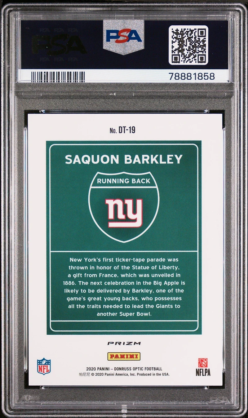 2020 Panini Donruss Optic Downtown Dt19 Saquon Barkley PSA 9