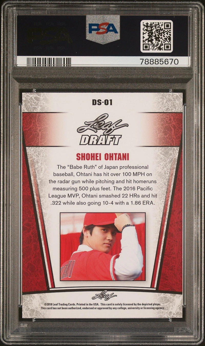 2018 Leaf Draft Ohtani Draft Silver Ds-01 Shohei Ohtani PSA 10