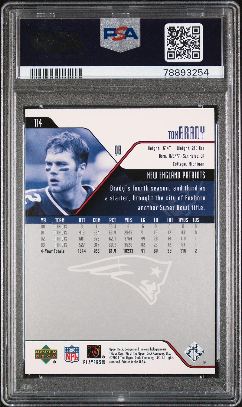2004 Upper Deck 114 Tom Brady PSA 9
