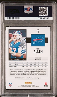 2020 Panini Score 3 Josh Allen PSA 10