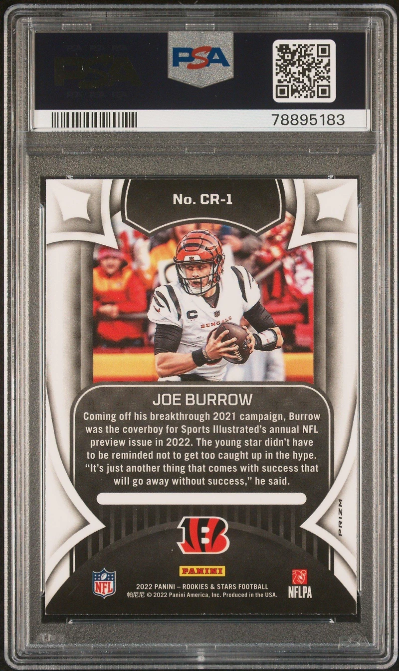 2022 Panini Rookies & Stars Crusade Cr1 Joe Burrow PSA 9