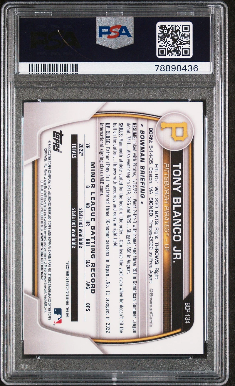 2023 Bowman Chrome Prospects Bcp134 Tony Blanco Jr. Blue Shimmer PSA 10