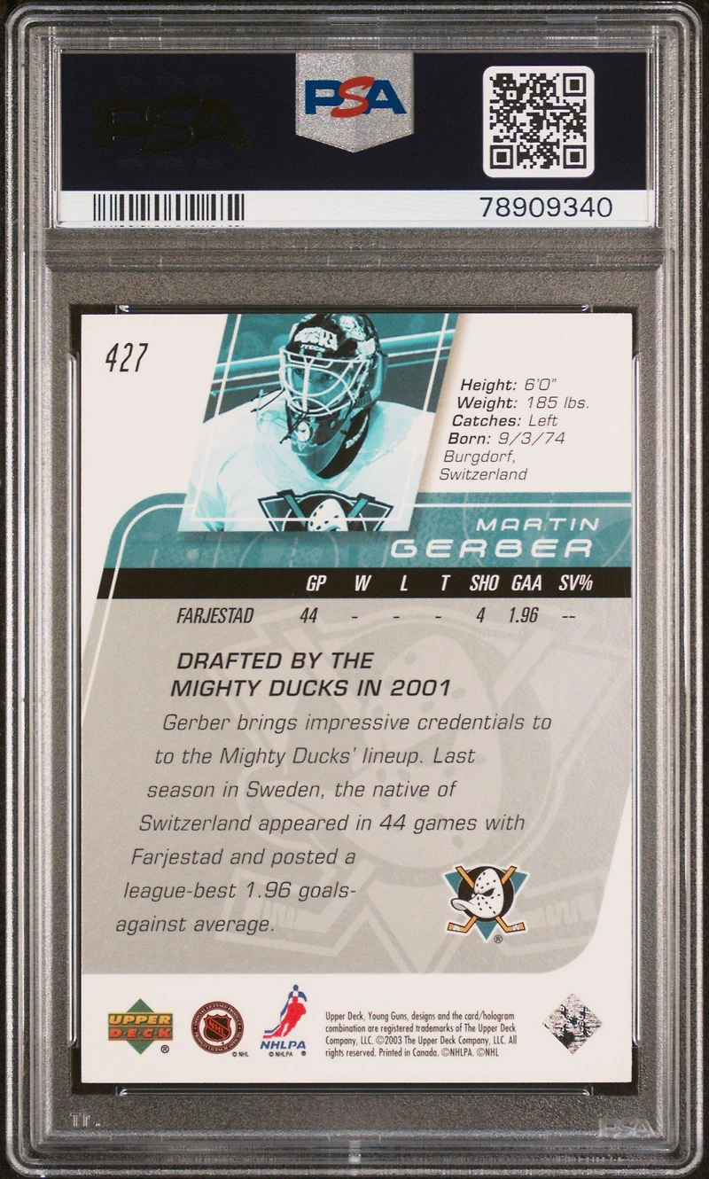 2002 Upper Deck 427 Martin Gerber PSA 10