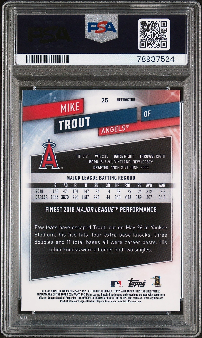 2019 Finest 25 Mike Trout Refractor PSA 10