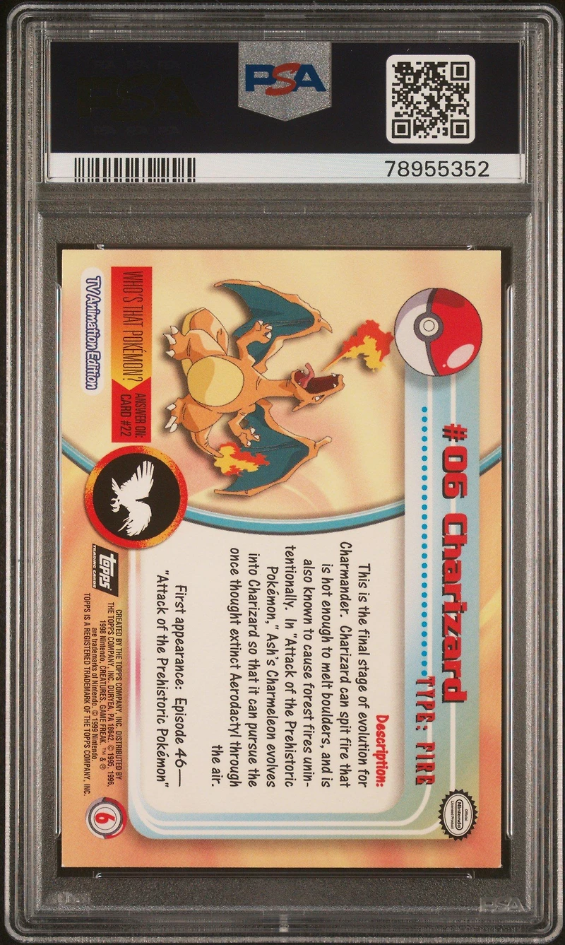 1999 Topps Pokemon Tv 6 Charizard Foil PSA 9