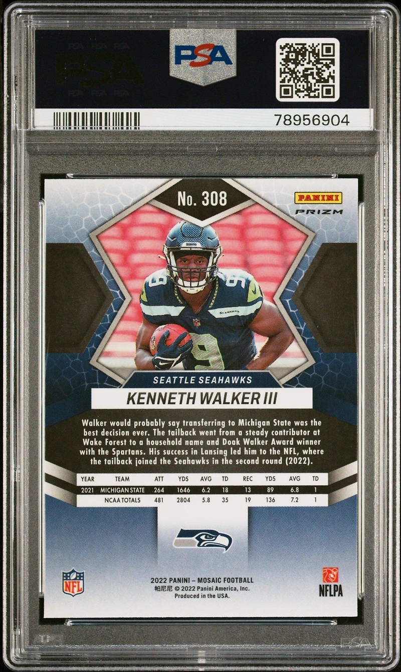 2022 Panini Mosaic 308 Kenneth Walker Iii Red Sparkle PSA 10