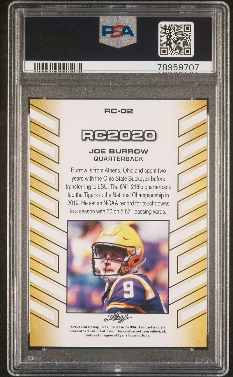 2020 Leaf Special Release Rc Year Rc02 Joe Burrow PSA 10