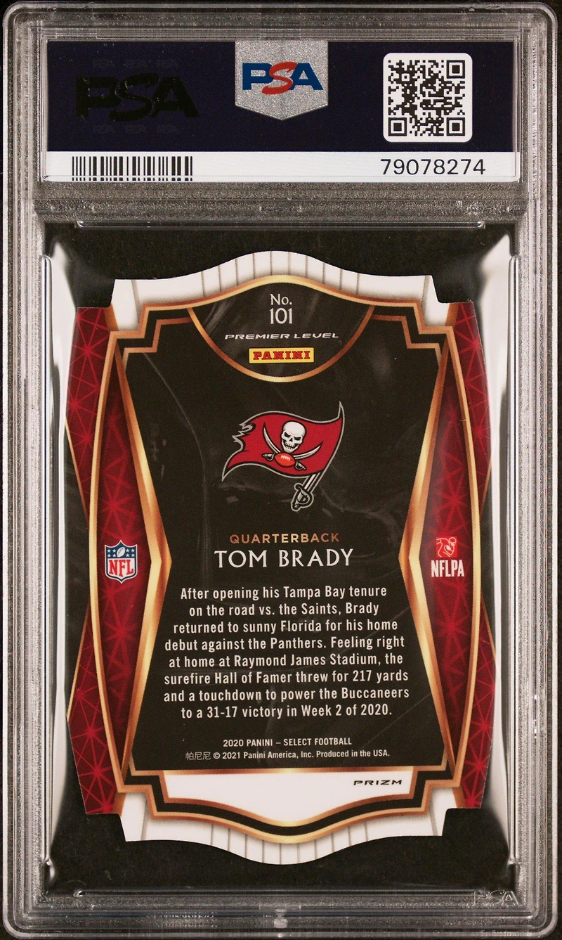 2020 Panini Select 101 Tom Brady Die-cut Purple Prizm PSA 10