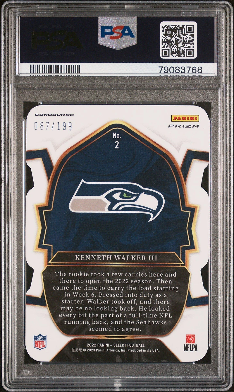 2022 Panini Select 2 Kenneth Walker Iii Die-cut Orange Prizm PSA 10