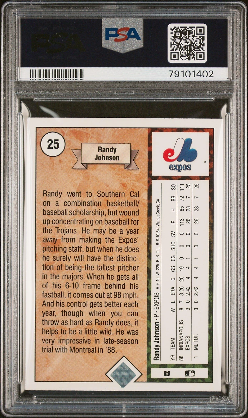 1989 Upper Deck 25 Randy Johnson Star Rookie PSA 10