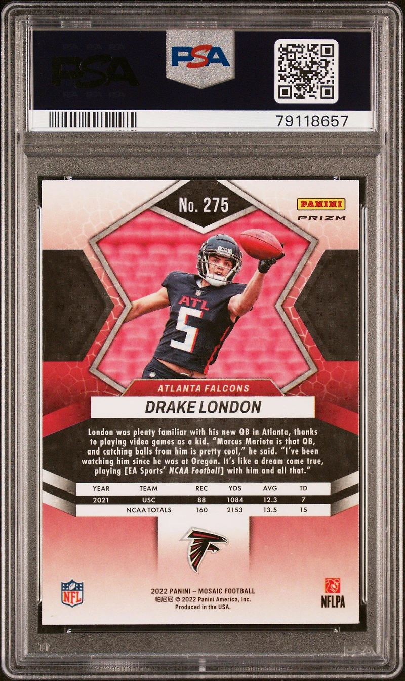 2022 Panini Mosaic 275 Drake London Honeycomb PSA 10