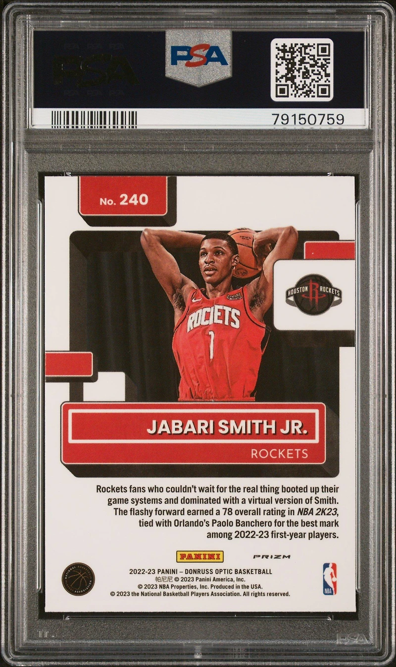 2022 Panini Donruss Optic 240 Jabari Smith Jr. Choice PSA 10