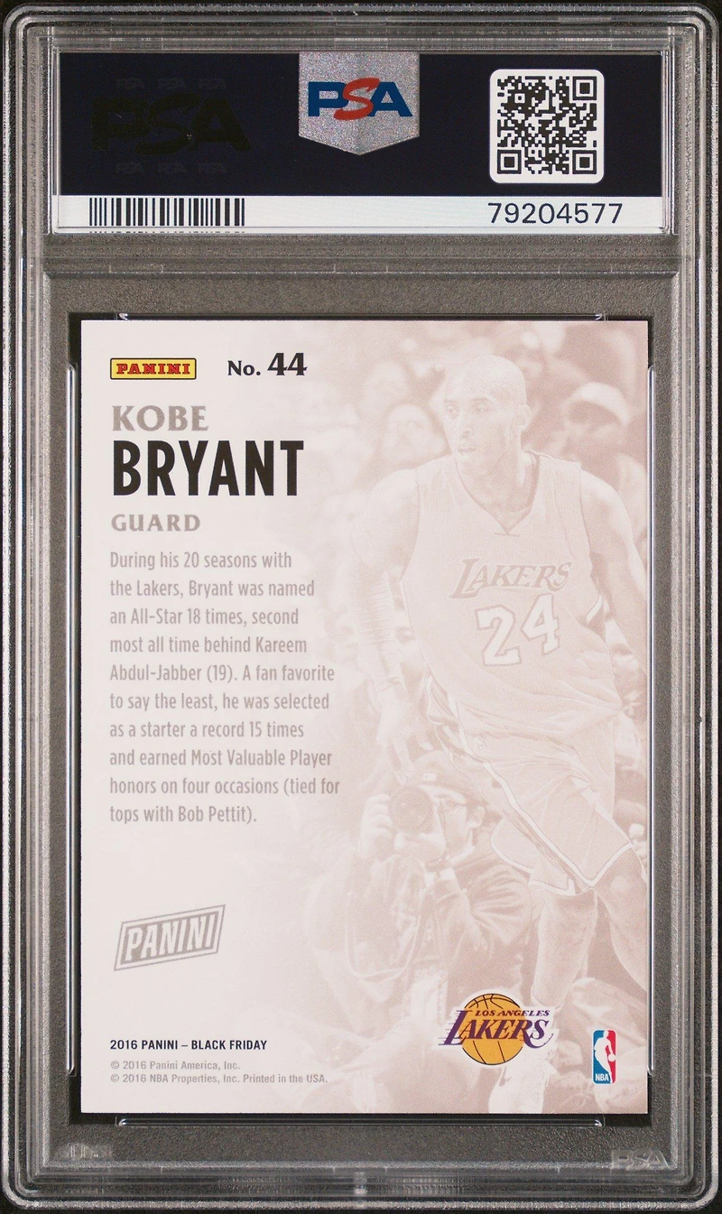 2016 Panini Black Friday 44 Kobe Bryant PSA 10