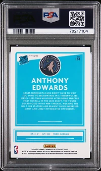 2020 Panini Donruss Optic 151 Anthony Edwards Blue Velocity PSA 10