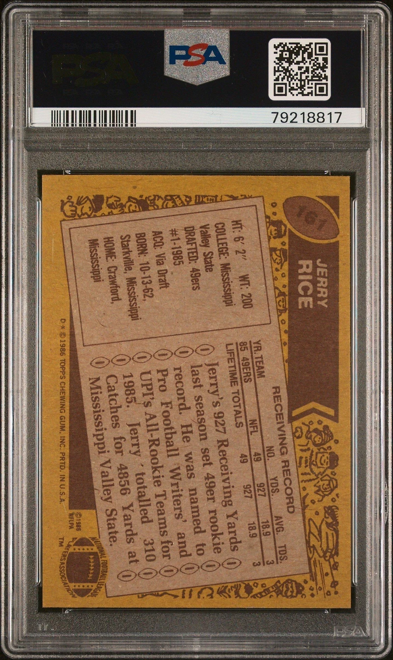 1986 Topps 161 Jerry Rice PSA 8