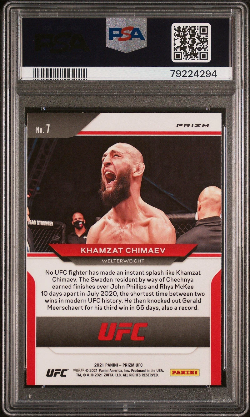 2021 Panini Prizm Ufc 7 Khamzat Chimaev Silver Prizm PSA 10