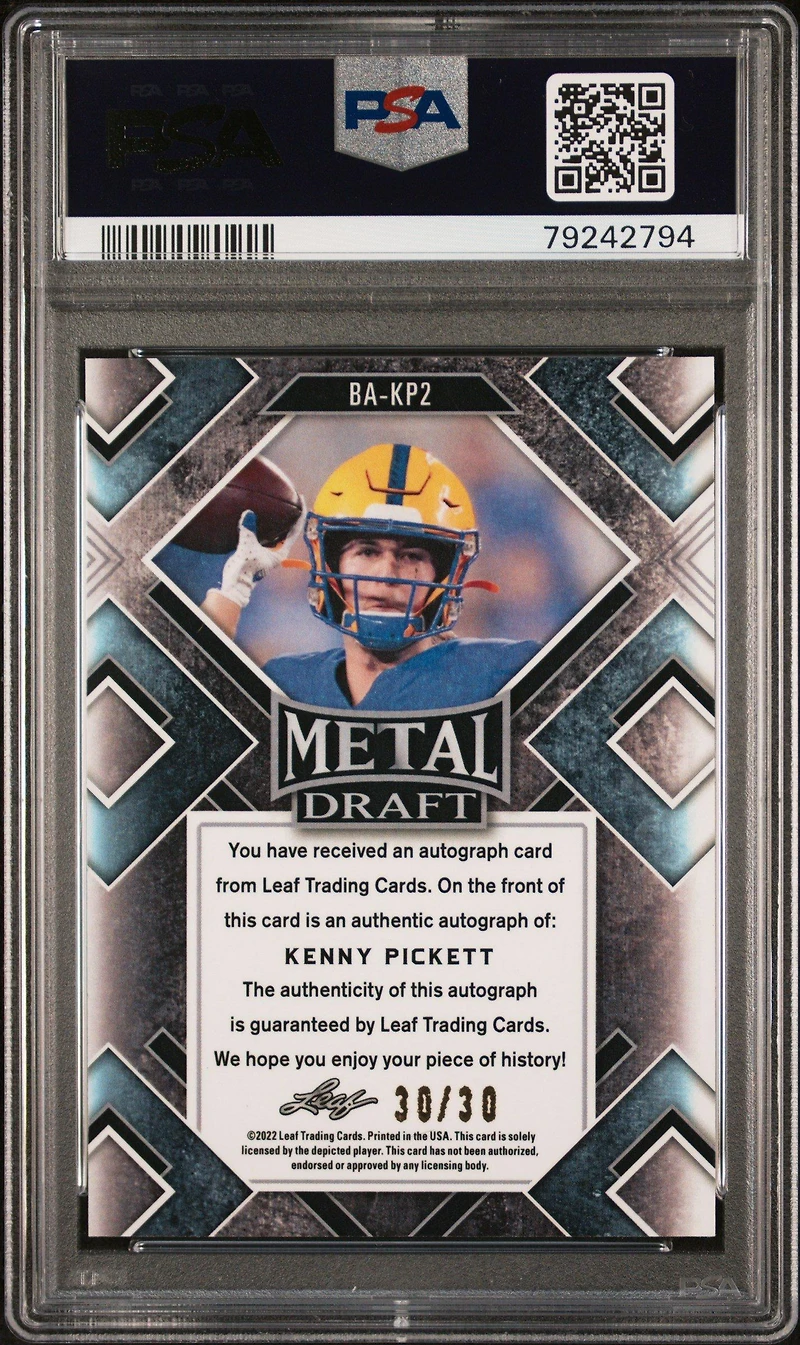 2022 Leaf Metal Draft Autographs Bakp2 Kenny Pickett Blue Prismatic PSA 9