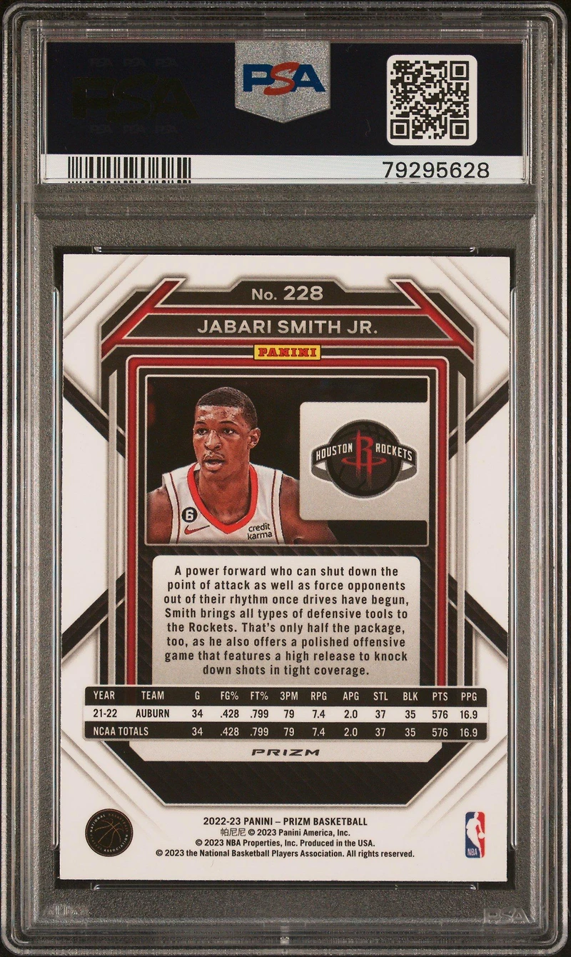 2022 Panini Prizm 228 Jabari Smith Jr. Silver Prizm PSA 10