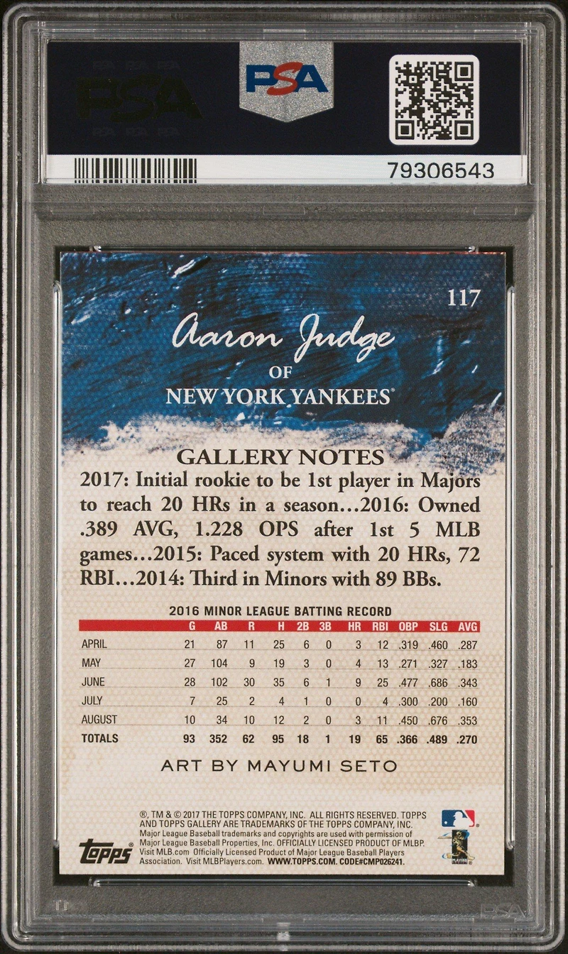 2017 Topps Gallery 117 Aaron Judge PSA 9