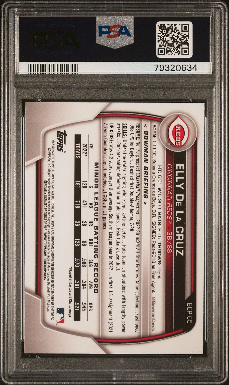 2023 Bowman Chrome Prospects Bcp65 Elly De La Cruz PSA