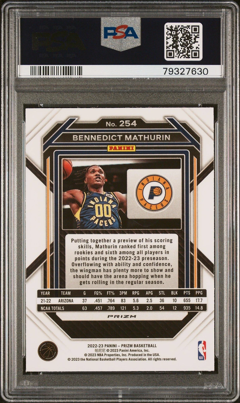 2022 Panini Prizm 254 Bennedict Mathurin Red Ice PSA 10