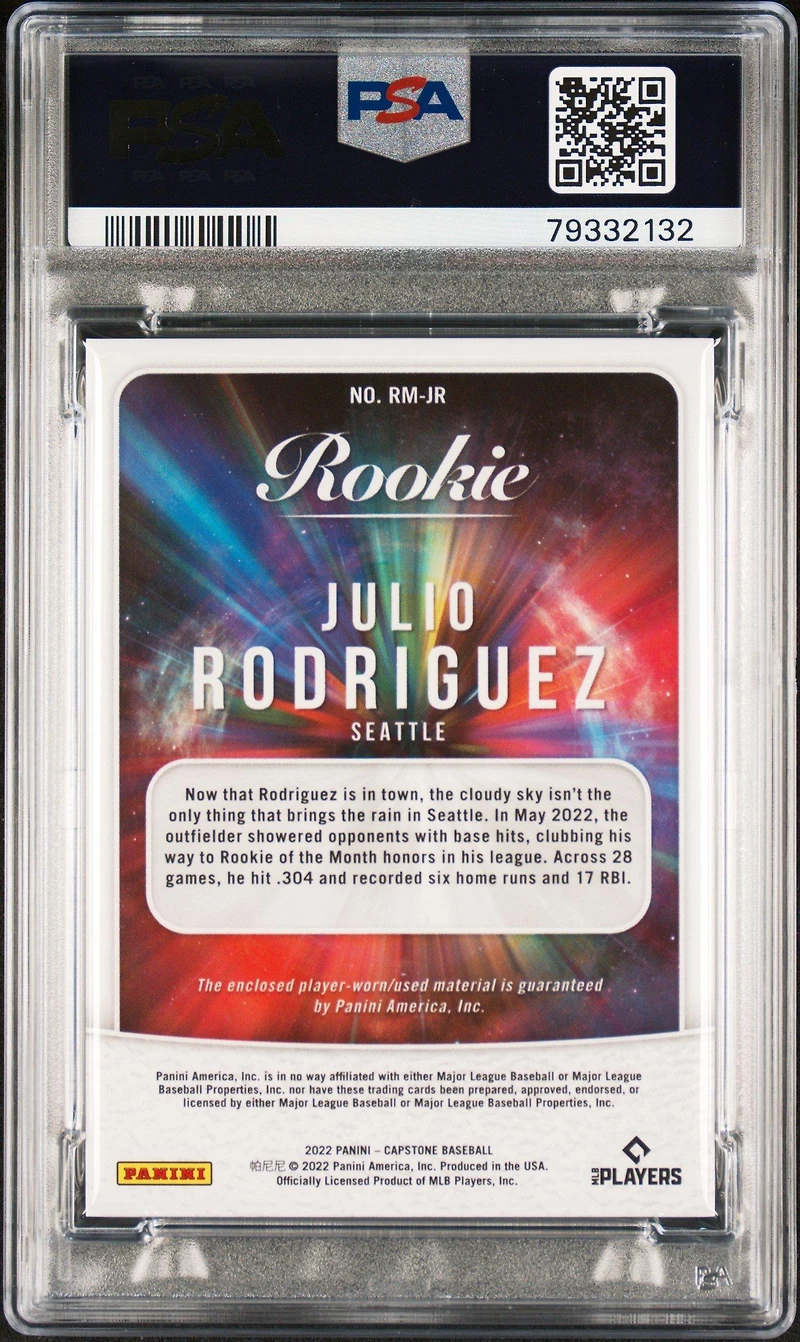 2022 Panini Capstone Rookie Materials Jr Julio Rodriguez Holo Gold PSA 9