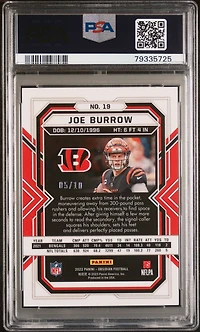 2022 Panini Obsidian 19 Joe Burrow Electric Etch Gold Flood PSA 8