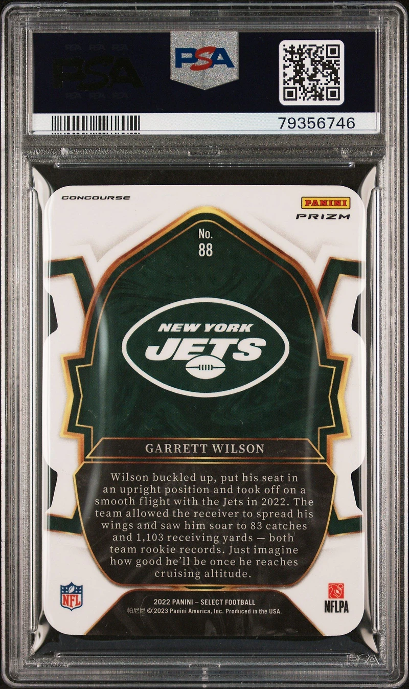 2022 Panini Select 88 Garrett Wilson Die-cut Zebra Prizm PSA 9