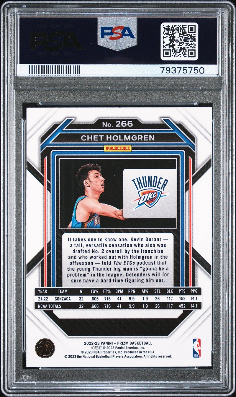 2022 Panini Prizm 266 Chet Holmgren PSA