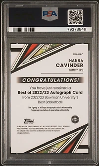 2022 Bowman University Best Best Of 2022 Autograph Boahac Hanna Cavinder PSA 10