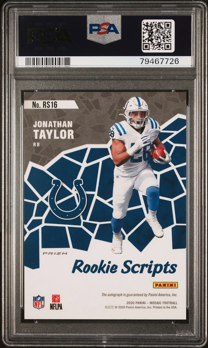 2020 Panini Mosaic Rookie Scripts Rs16 Jonathan Taylor PSA 10