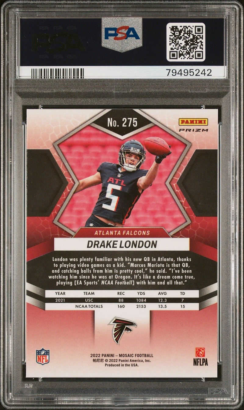 2022 Panini Mosaic 275 Drake London PSA 10