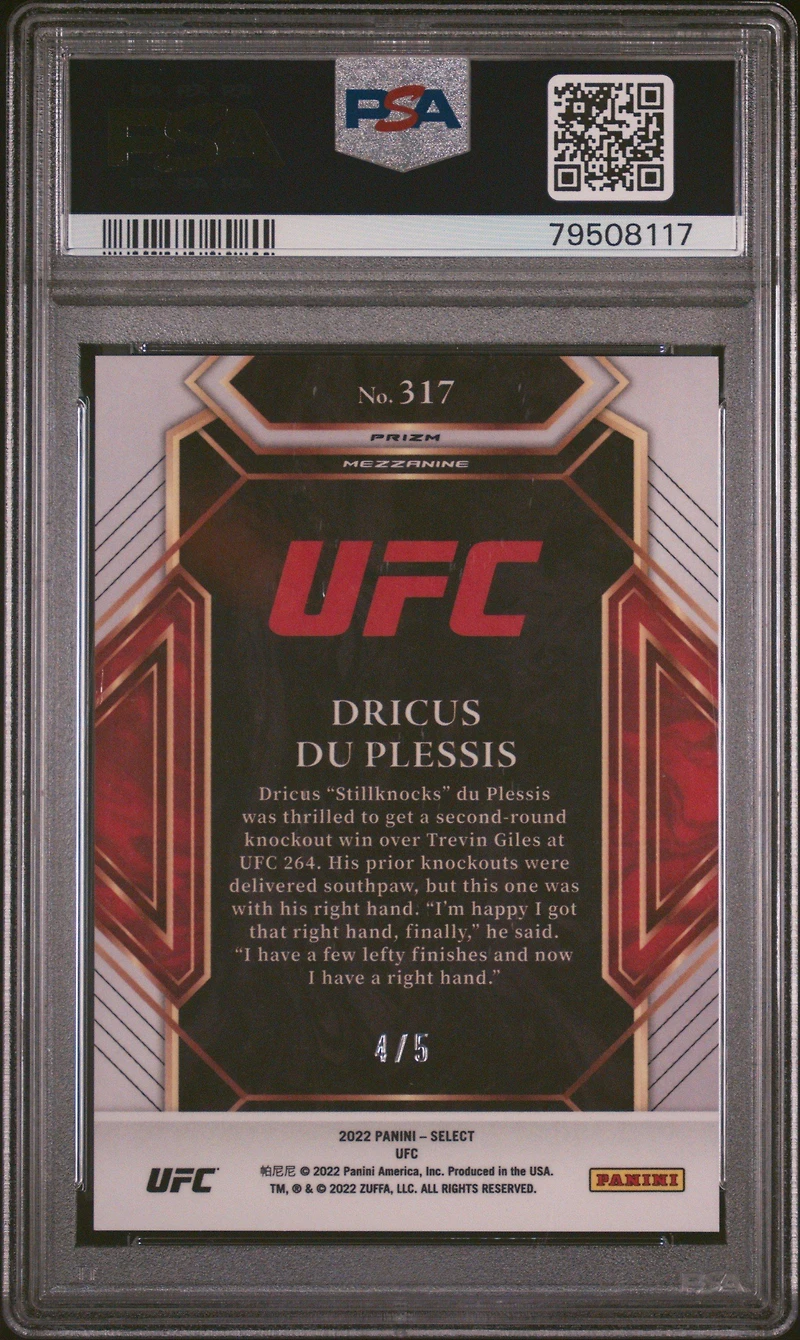 2022 Panini Select Ufc 317 Dricus Du Plessis Green Prizm PSA 8