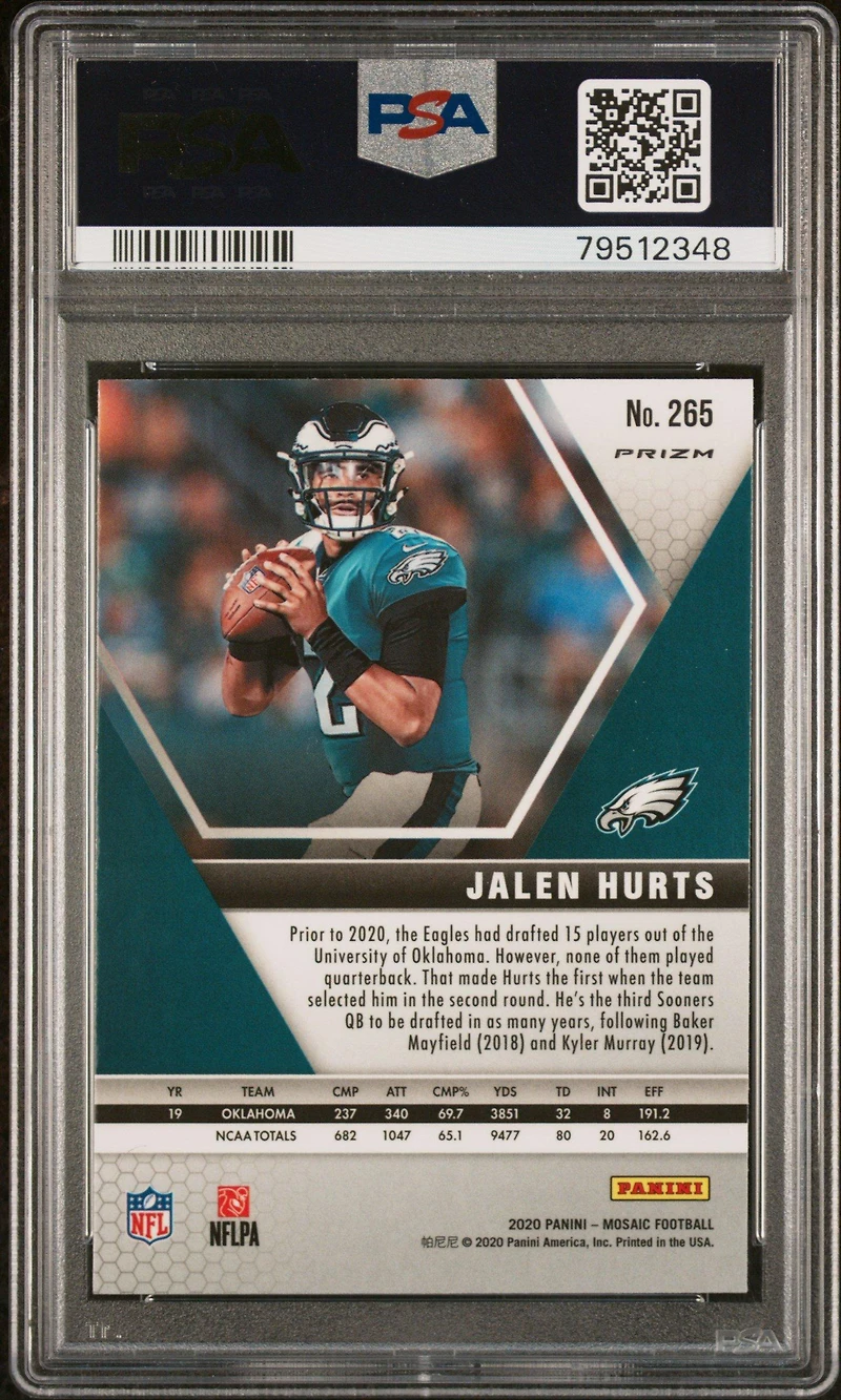 2020 Panini Mosaic 265 Jalen Hurts Green Mosaic PSA 10