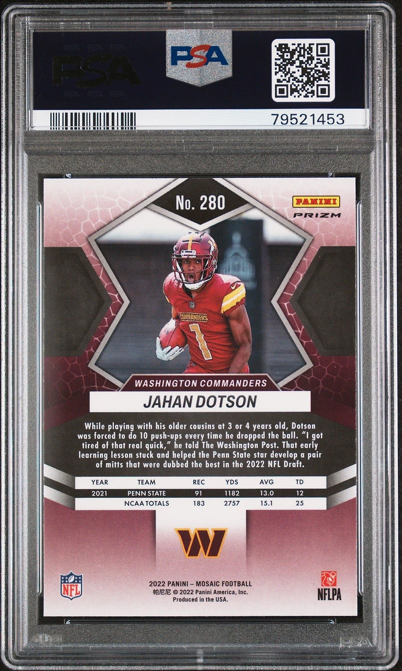 2022 Panini Mosaic 280 Jahan Dotson Genesis PSA 9