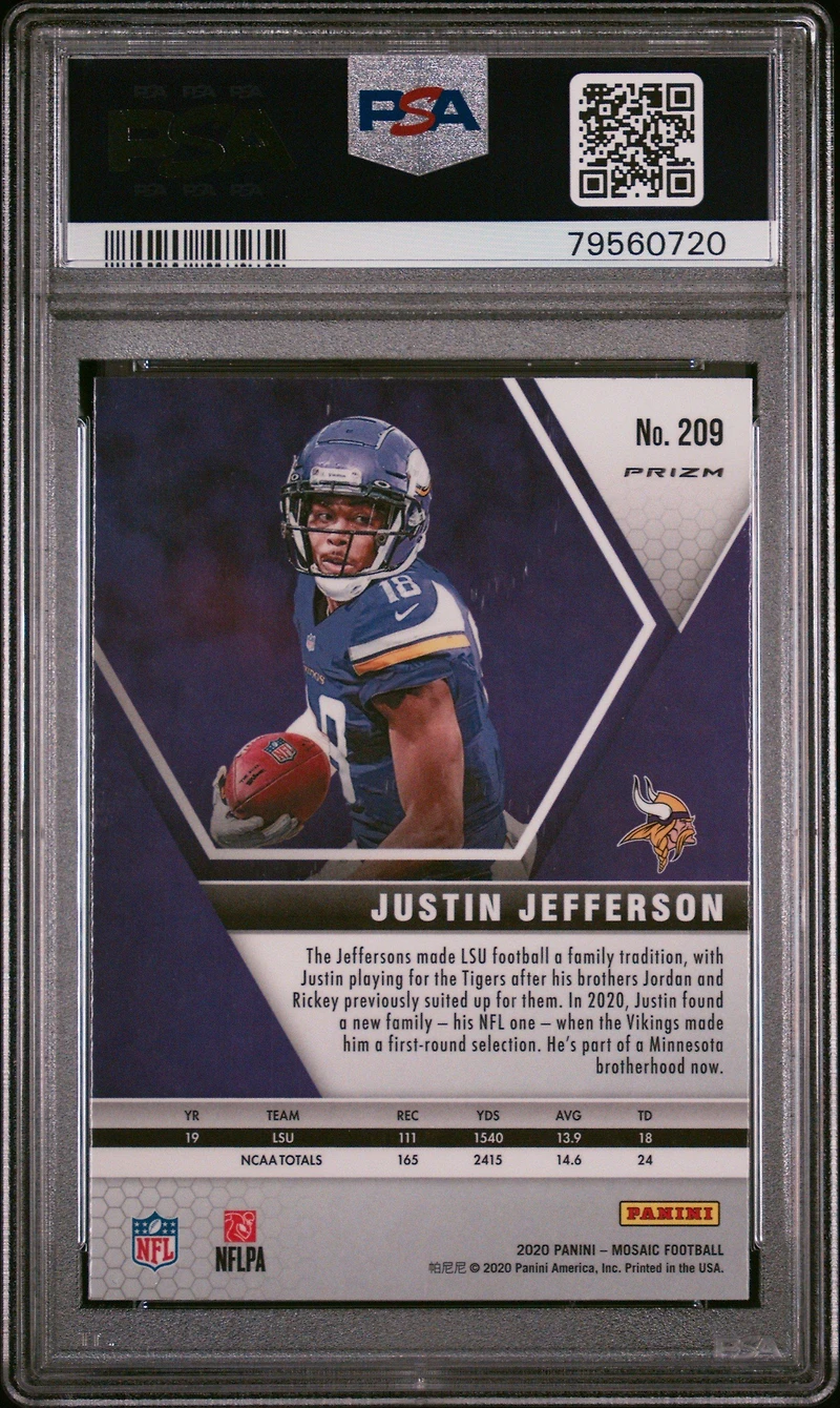 2020 Panini Mosaic 209 Justin Jefferson Reactive Orange PSA