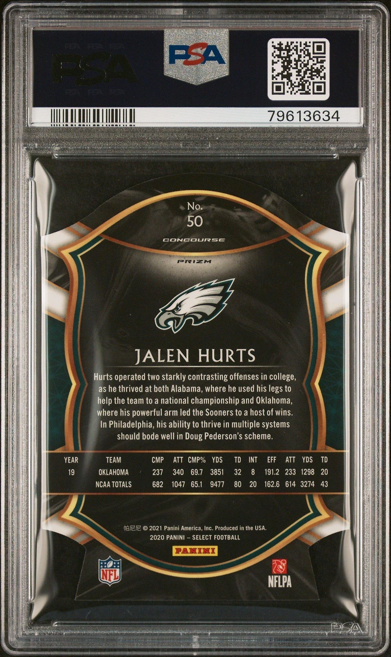 2020 Panini Select 50 Jalen Hurts Die-cut Purple Prizm PSA