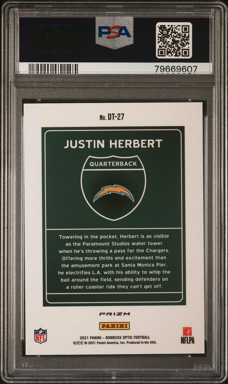 2021 Panini Donruss Optic Downtown Dt27 Justin Herbert PSA 10