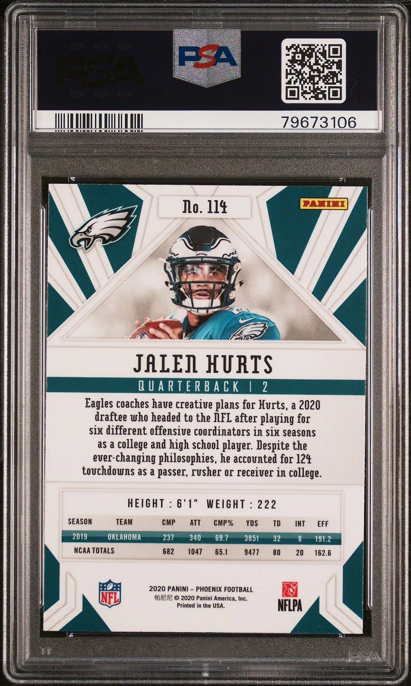2020 Panini Phoenix 114 Jalen Hurts PSA 10