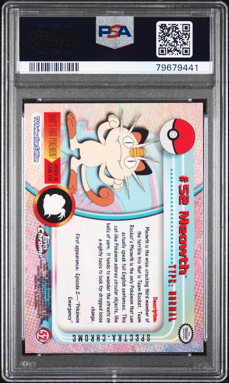 2000 Topps Chrome Pokemon T.v. 52 Meowth Spectra PSA 9