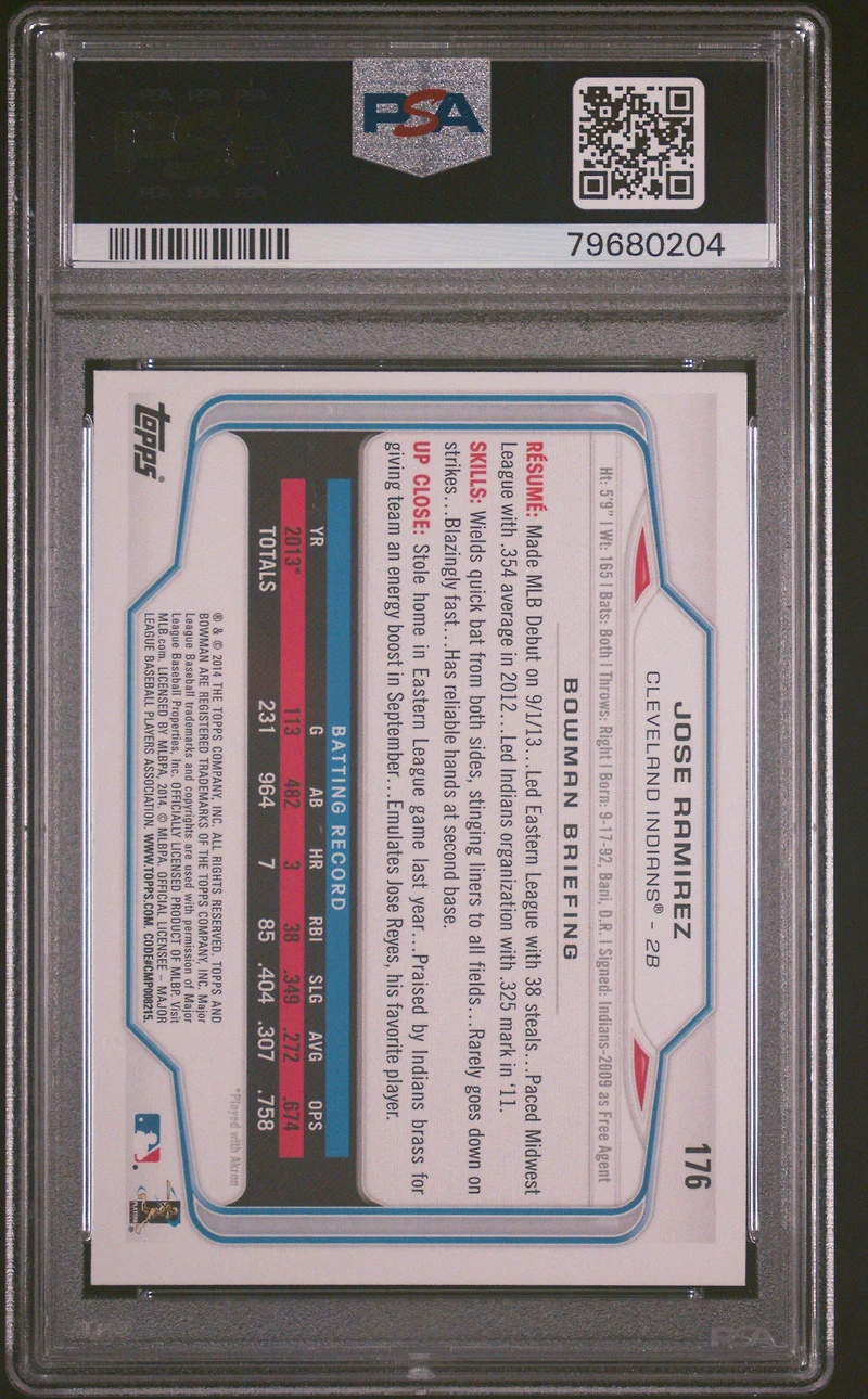 2014 Bowman 176 Jose Ramirez PSA 9