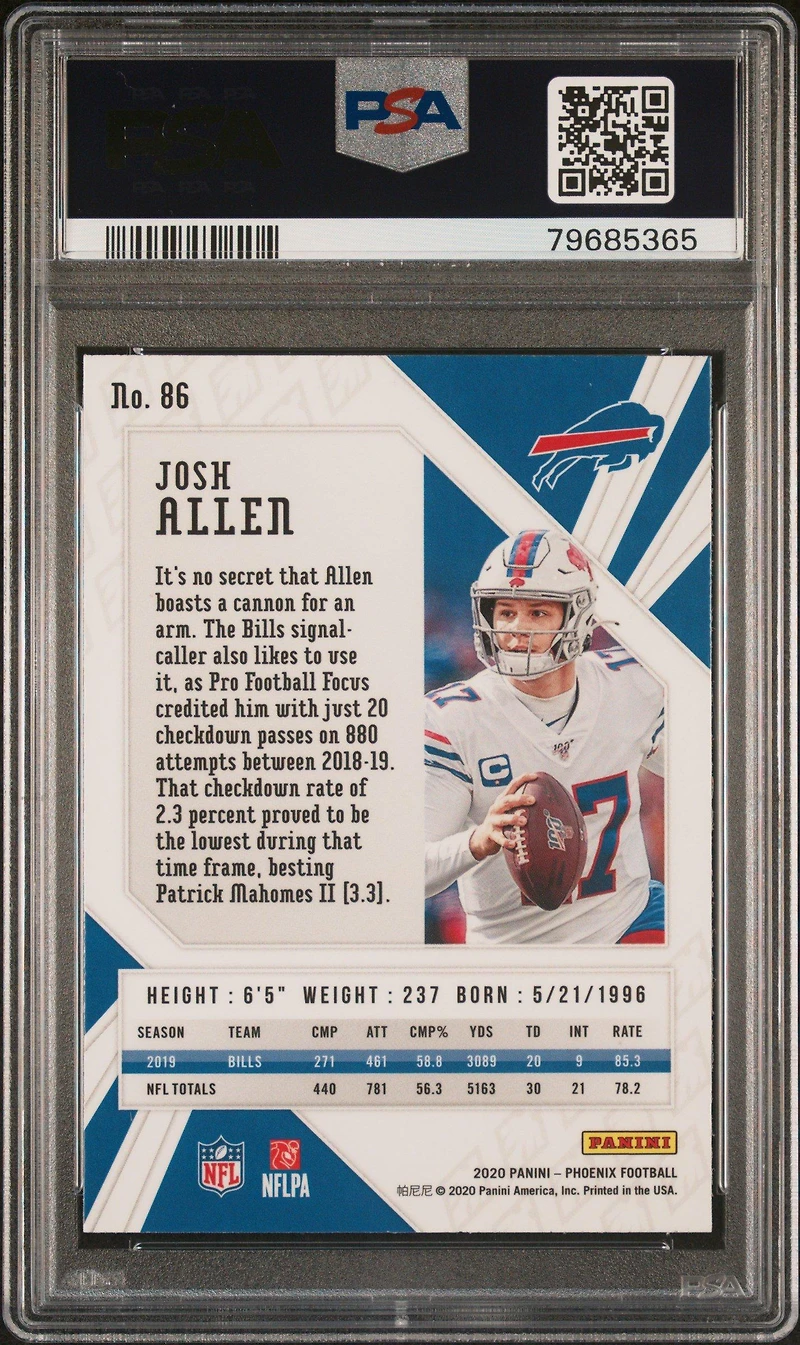 2020 Panini Phoenix 86 Josh Allen PSA 10