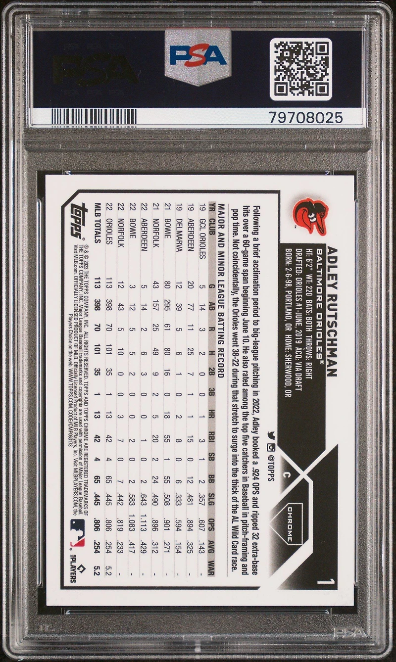 2023 Topps Chrome 1 Adley Rutschman Sp-gold Speckle Refractor PSA 9
