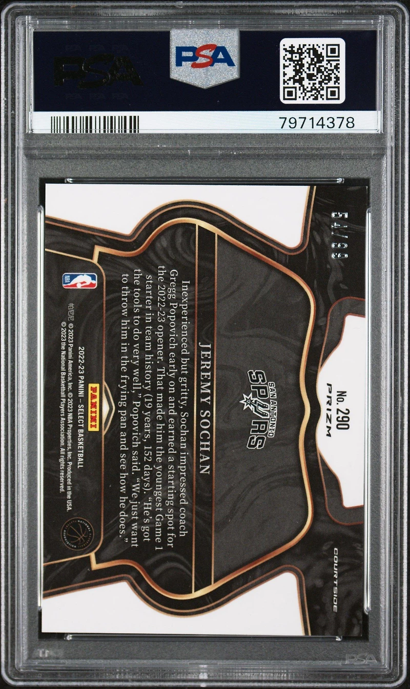 2022 Panini Select 290 Jeremy Sochan Light Blue Disco PSA 9