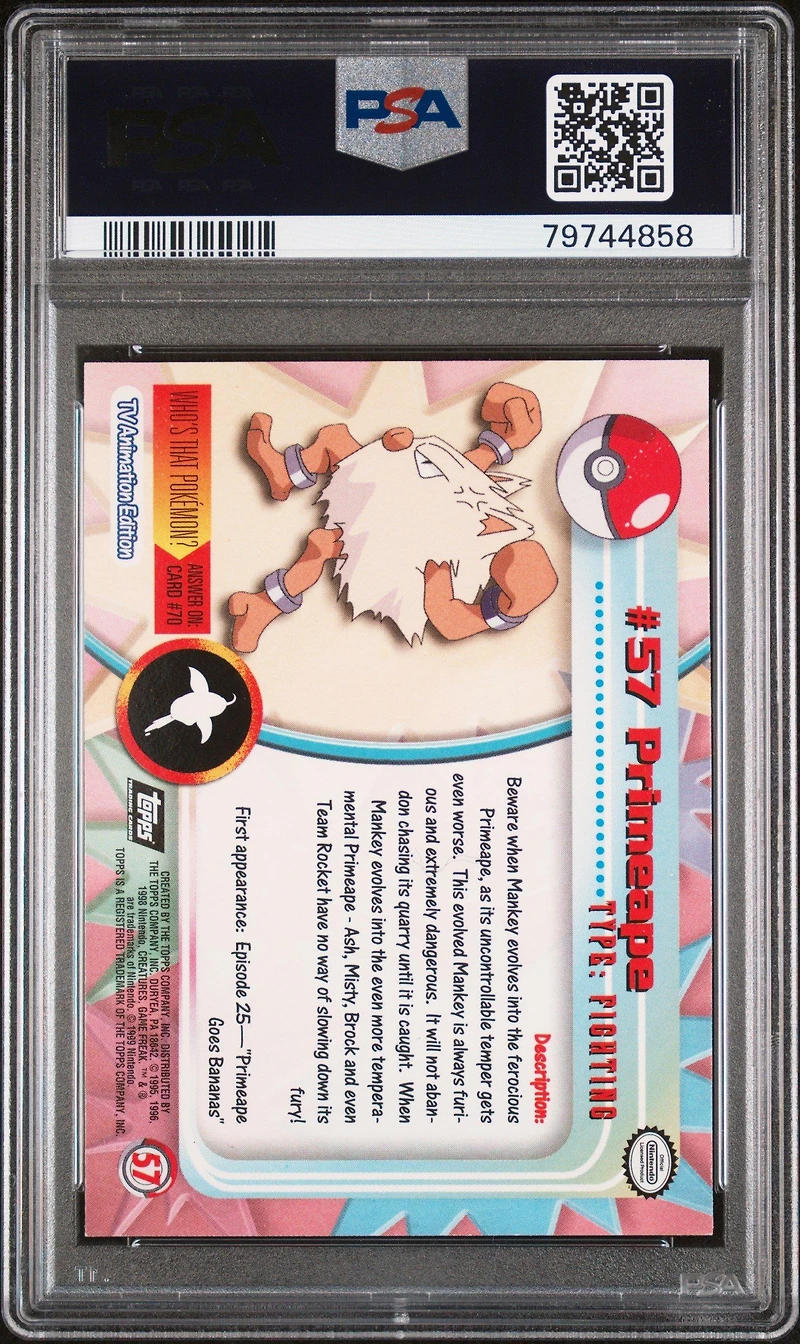 1999 Topps Pokemon Tv 57 Primeape Foil PSA 8