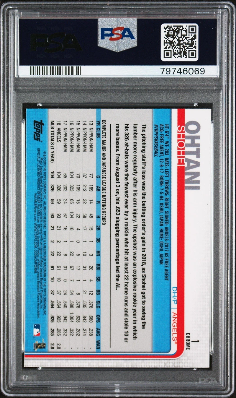 2019 Topps Chrome 1 Shohei Ohtani PSA 10