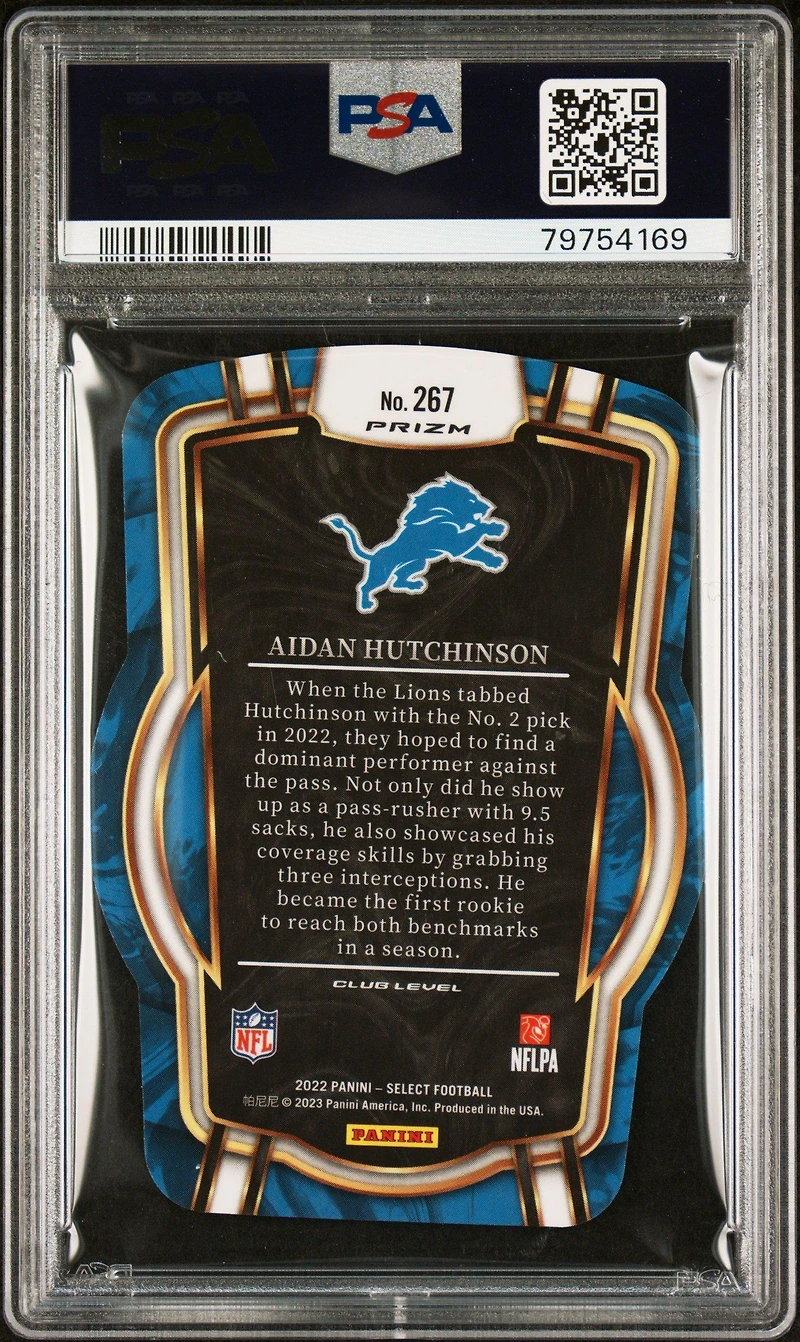 2022 Panini Select 267 Aidan Hutchinson Die-cut Zebra Prizm PSA 10